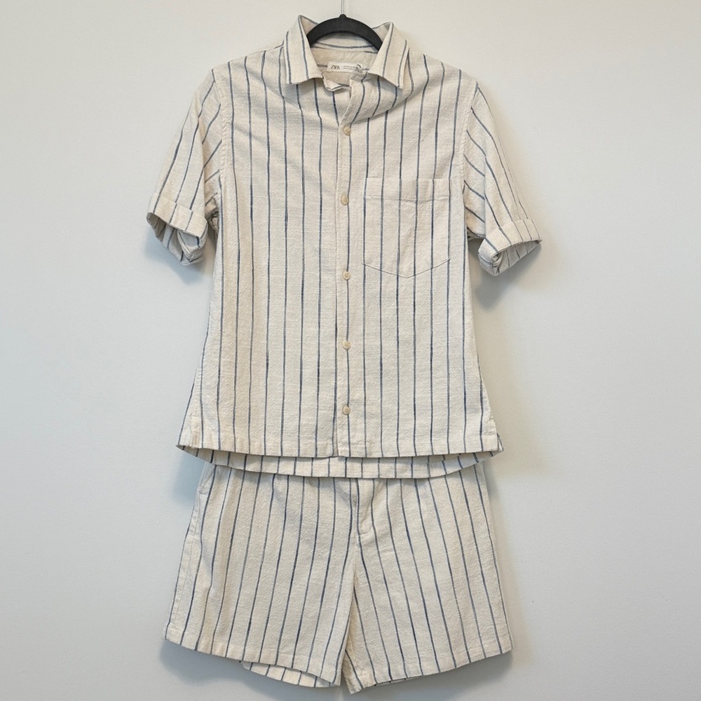 Zara Blue and White Striped Short Set